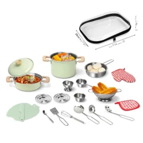 Children's Kitchen Cookware Set Play Kitchen Cooking Accessories Pots Wood Stainless Steel with Food for Kid Gift