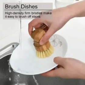 2pcs Dish Brush Kitchen Cleaning Brush Wooden Dish Brush with Natural Sisal and Coconut Durable Portable Eco Friendly Zero Waste
